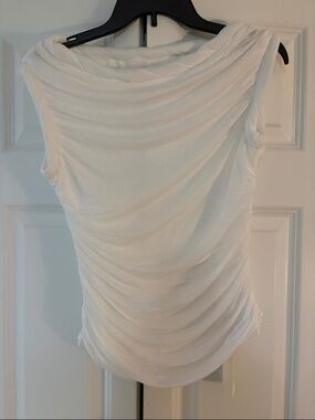 Commense White Draped Cap-Sleeve Camisole